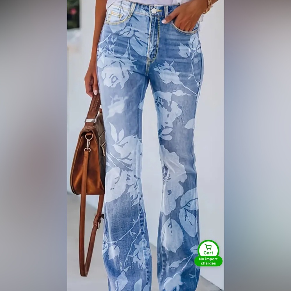 Floral Blue Women's bootcut Jeans size M,L
